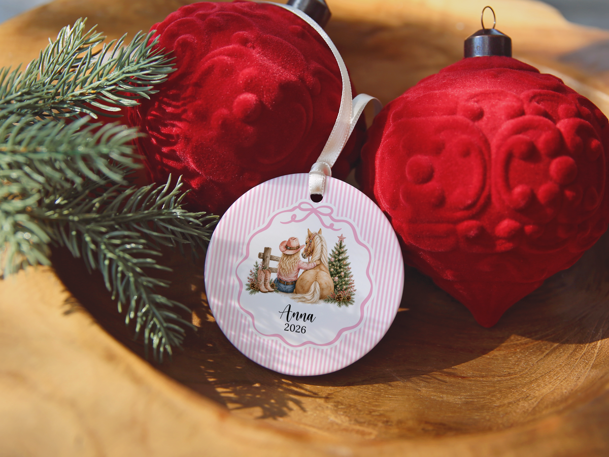 Personalized Cowgirl Horse Christmas Ornament