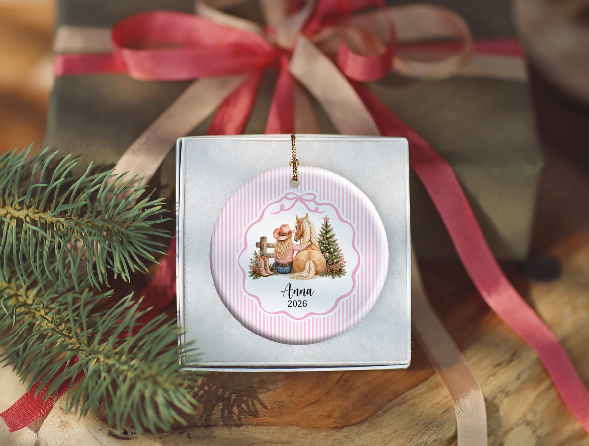 Personalized Cowgirl Horse Christmas Ornament