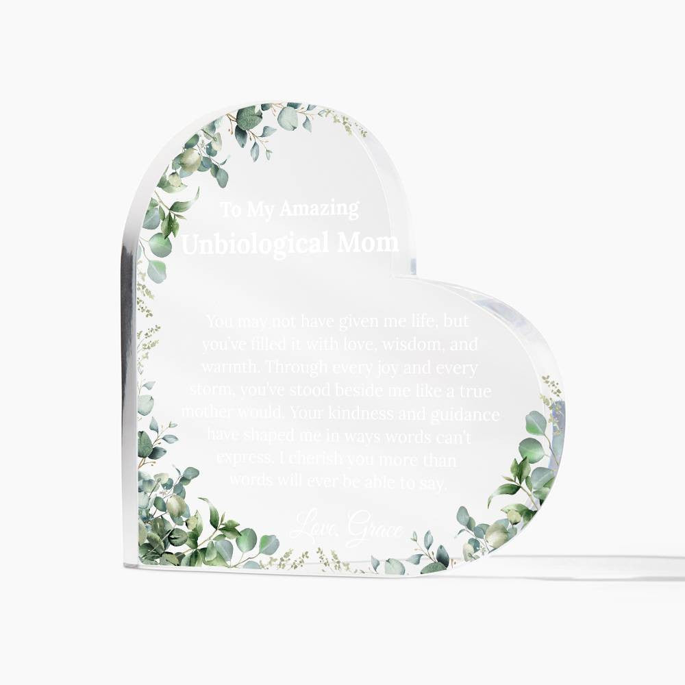 Personalized Unbiological Mom Heart Plaque