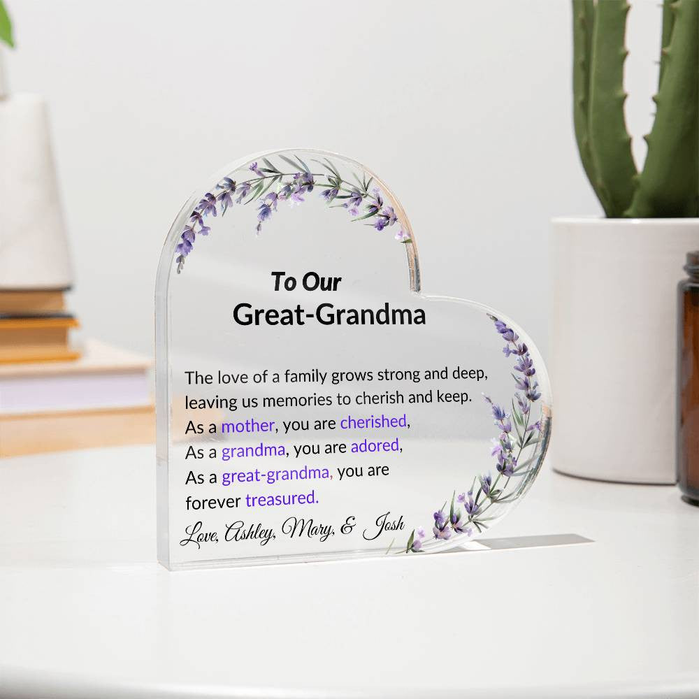Great Grandma Acrylic Heart Plaque-[Heartfelt Family Gift]