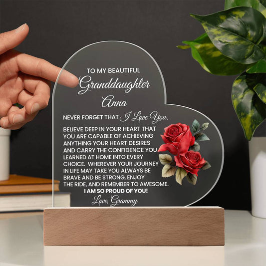 Personalized Heart LED Plaque for Granddaughter