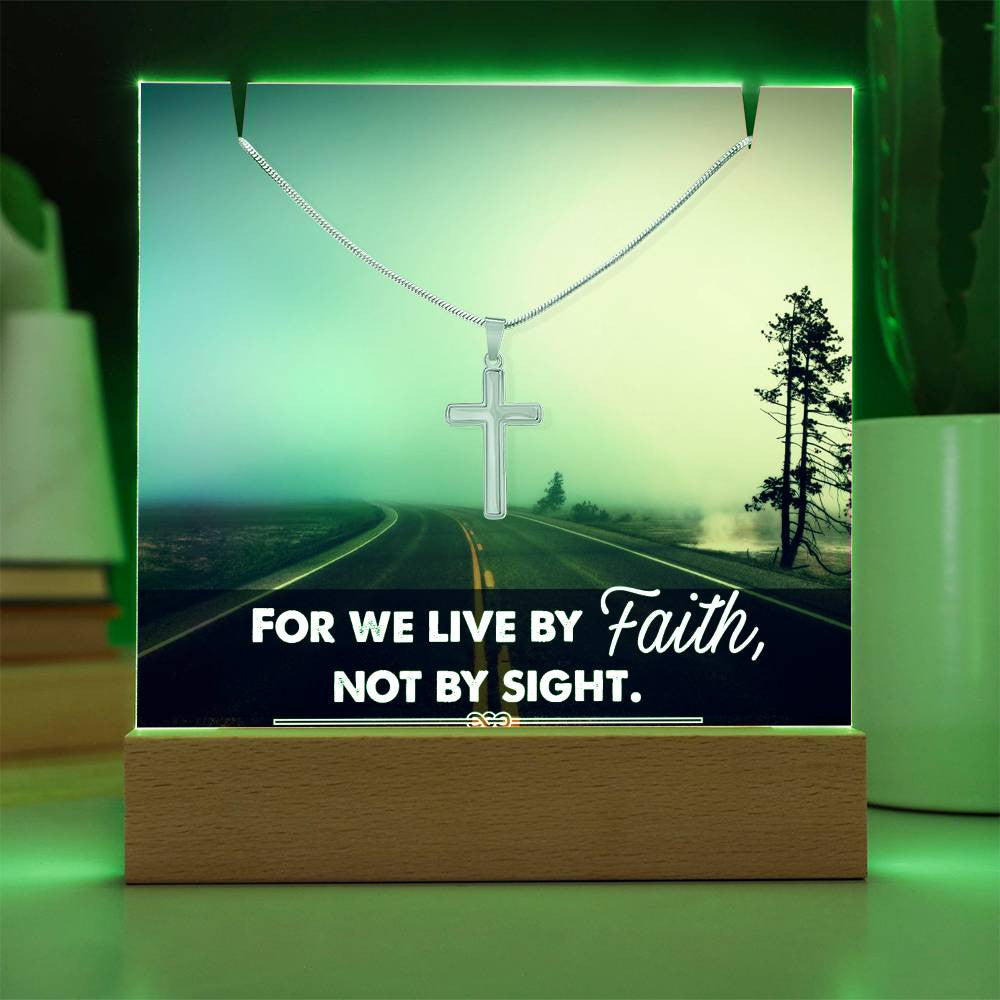 For We Live by Faith Religious Plaque & Cross Gift Set-[Heartfelt Family Gift]