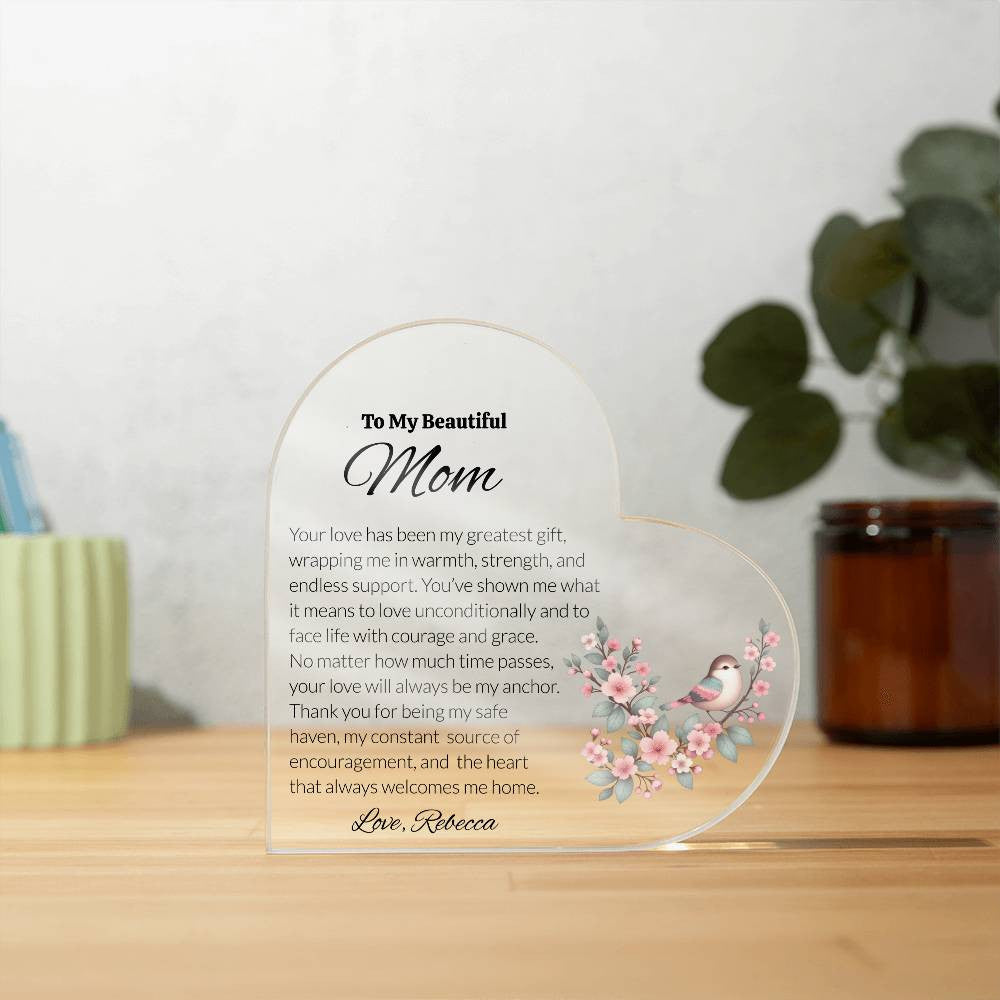 Mom Acrylic Heart Plaque