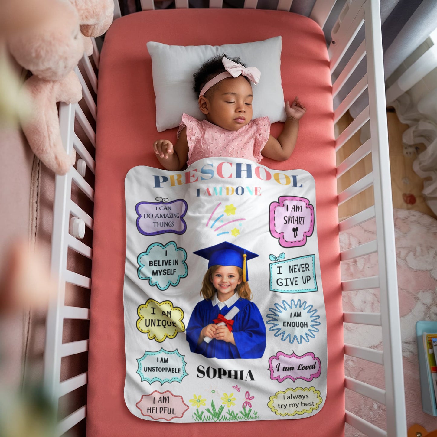 Personalized Preschool Graduation Photo Affirmation Blanket