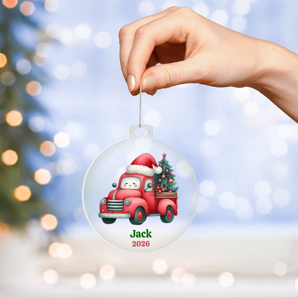Kids Custom Name Red Truck Ornament