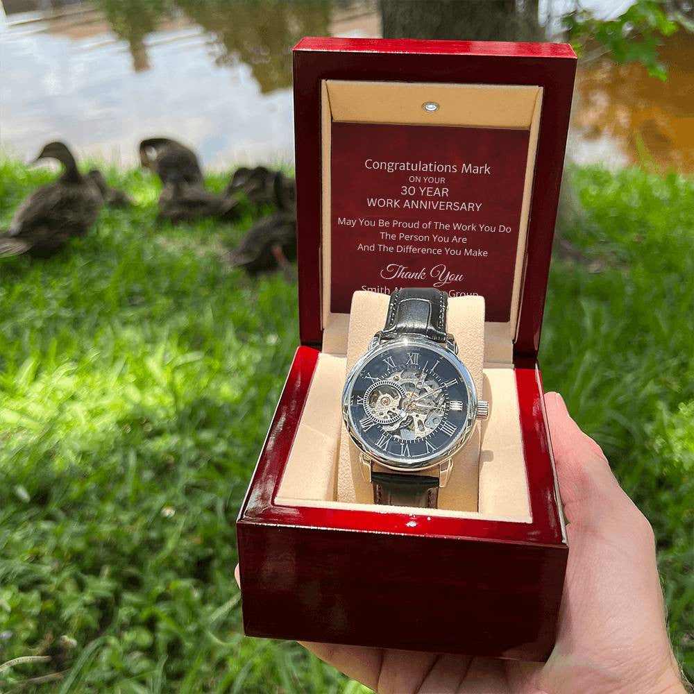 Personalized 30 Year Work Anniversary Openwork Watch - Corporate Employee Appreciation Gifts-[Heartfelt Family Gift]