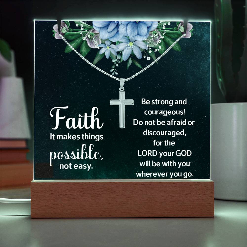 Faith Makes Things PossibleReligious Plaque & Cross Gift Set-[Heartfelt Family Gift]