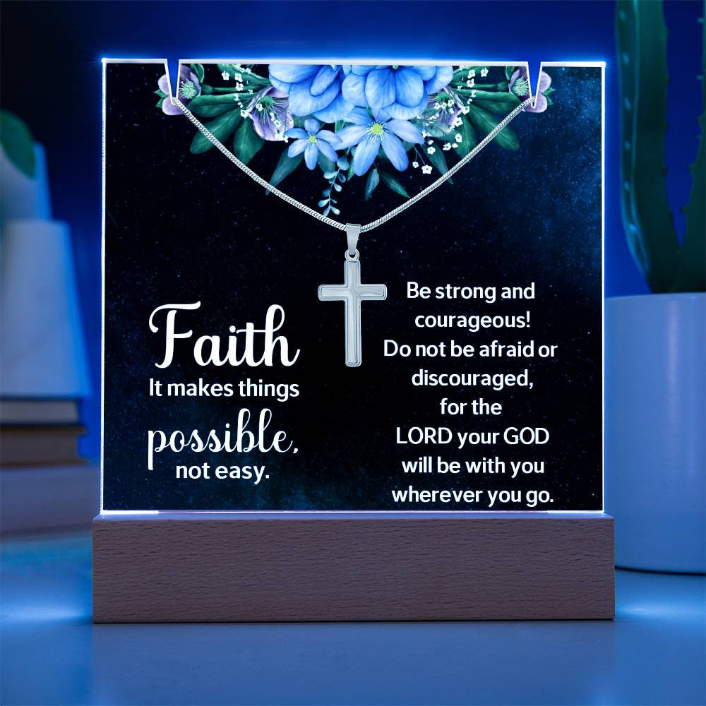 Faith Makes Things PossibleReligious Plaque & Cross Gift Set-[Heartfelt Family Gift]