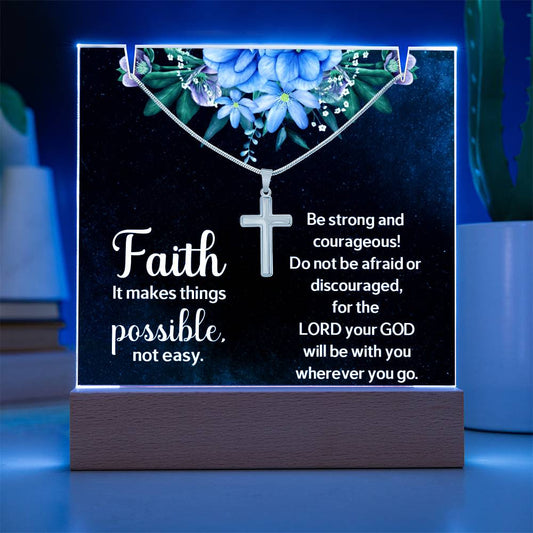 Faith Makes Things PossibleReligious Plaque & Cross Gift Set-[Heartfelt Family Gift]