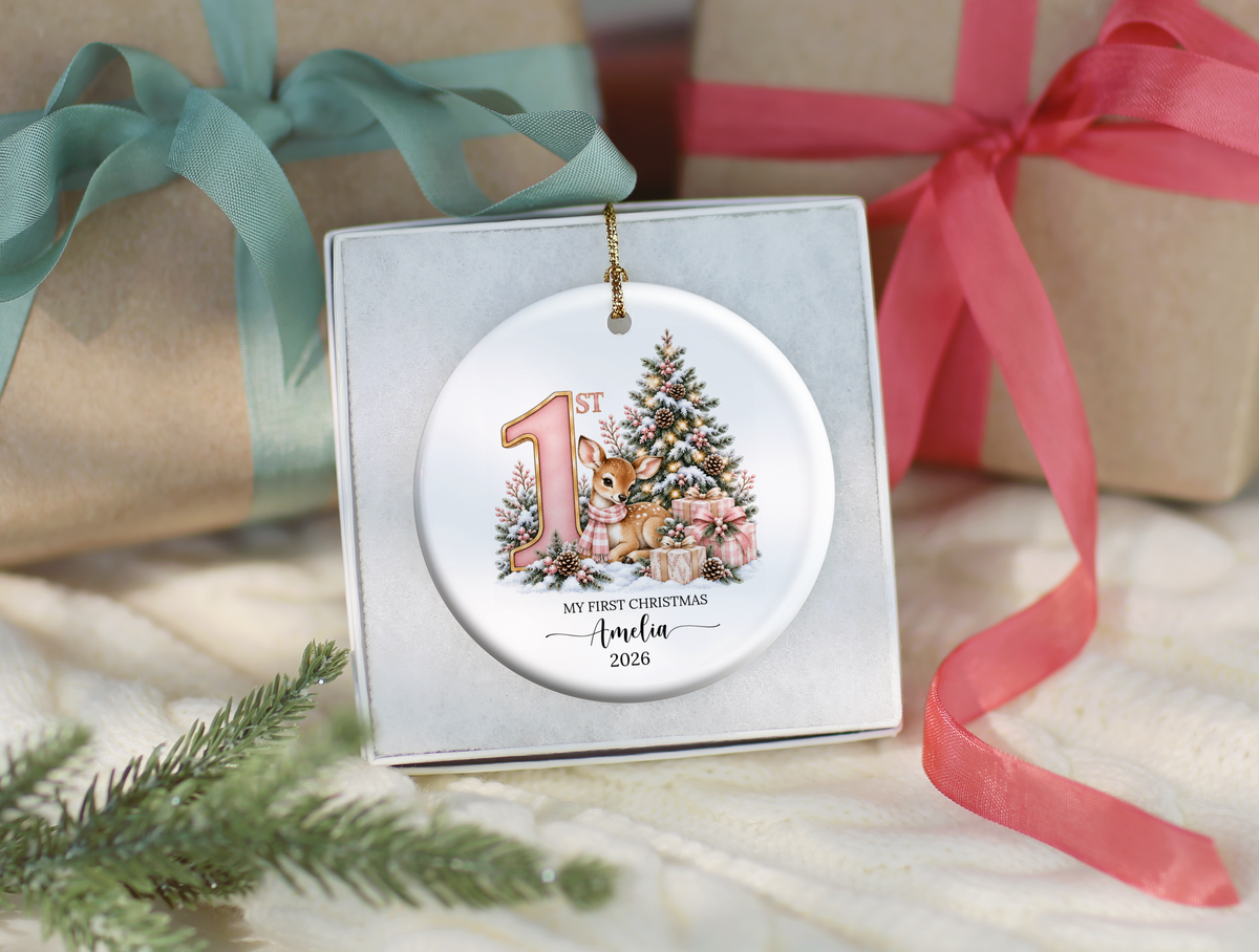 Baby Girls First Christmas Deer Ornament