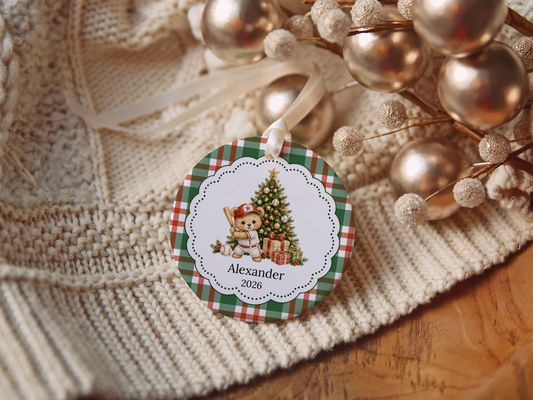 Baseball Bear Christmas Ornament