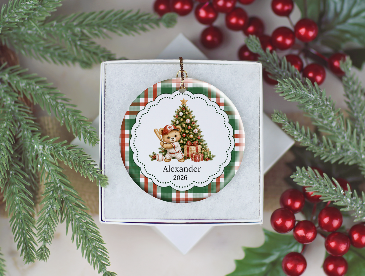 Baseball Bear Christmas Ornament