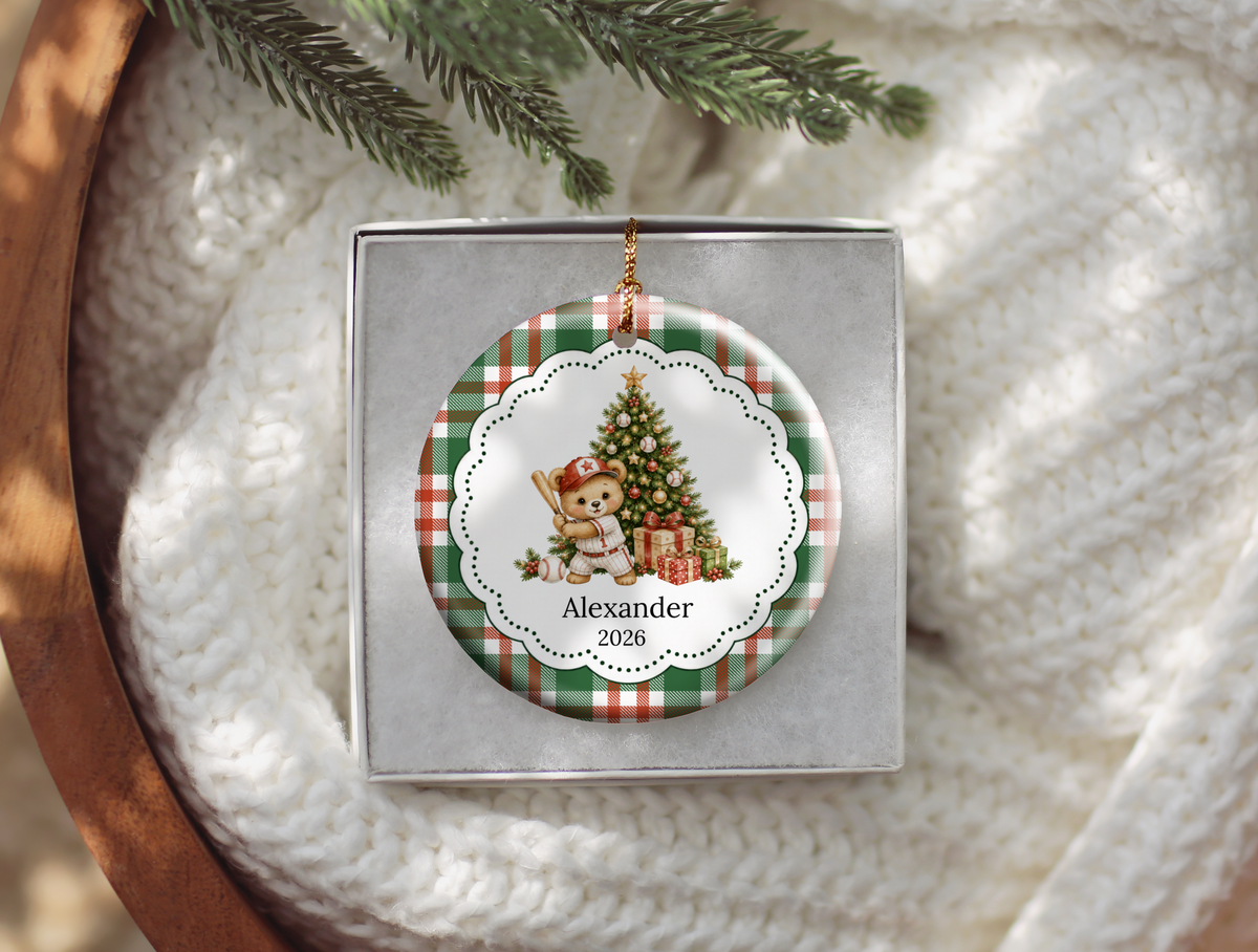 Baseball Bear Christmas Ornament