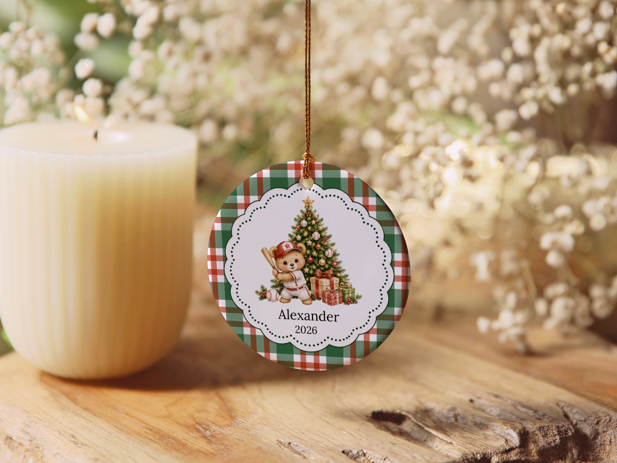 Baseball Bear Christmas Ornament