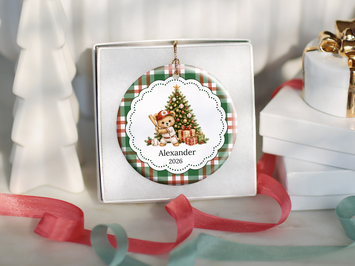 Baseball Bear Christmas Ornament