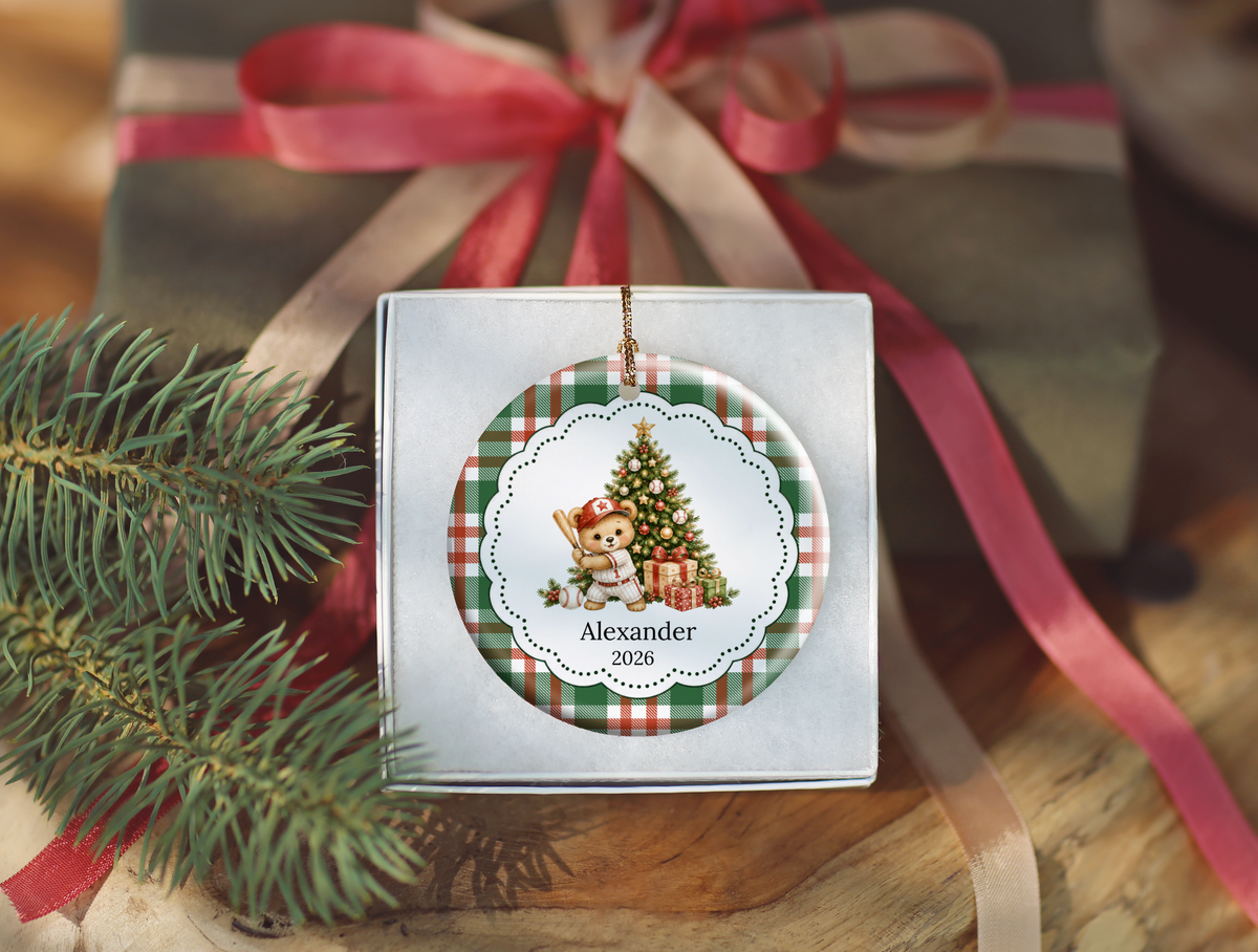 Baseball Bear Christmas Ornament