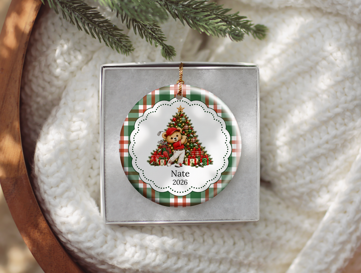 Bear Youth Golf Christmas Ornament