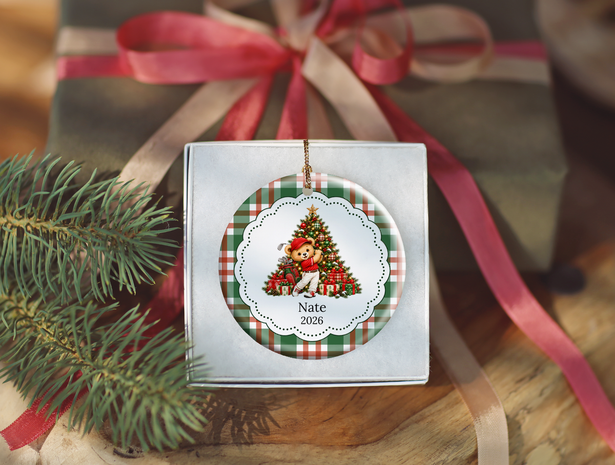 Bear Youth Golf Christmas Ornament