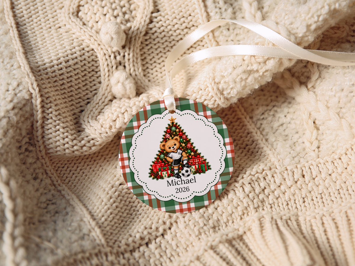 Bear Soccer Player Christmas Ornament