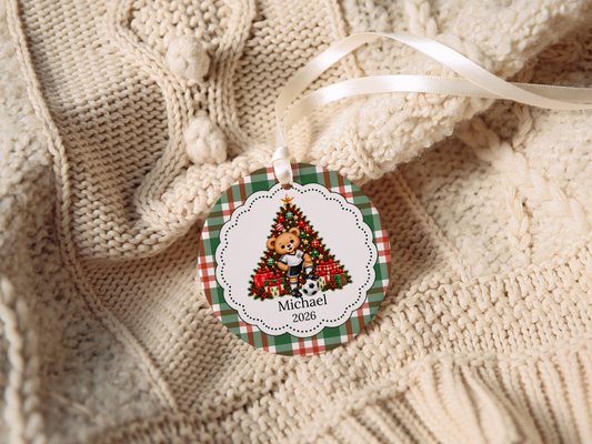 Bear Soccer Player Christmas Ornament