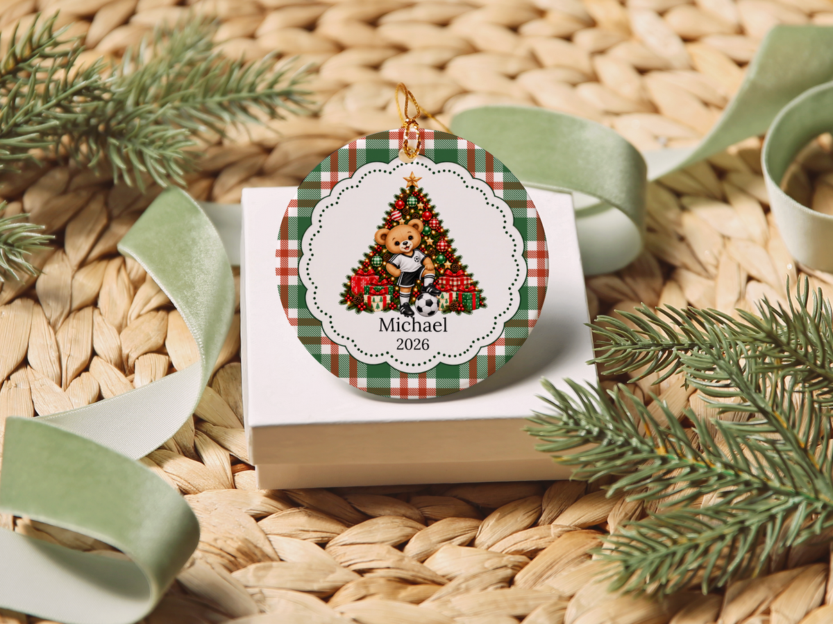 Bear Soccer Player Christmas Ornament