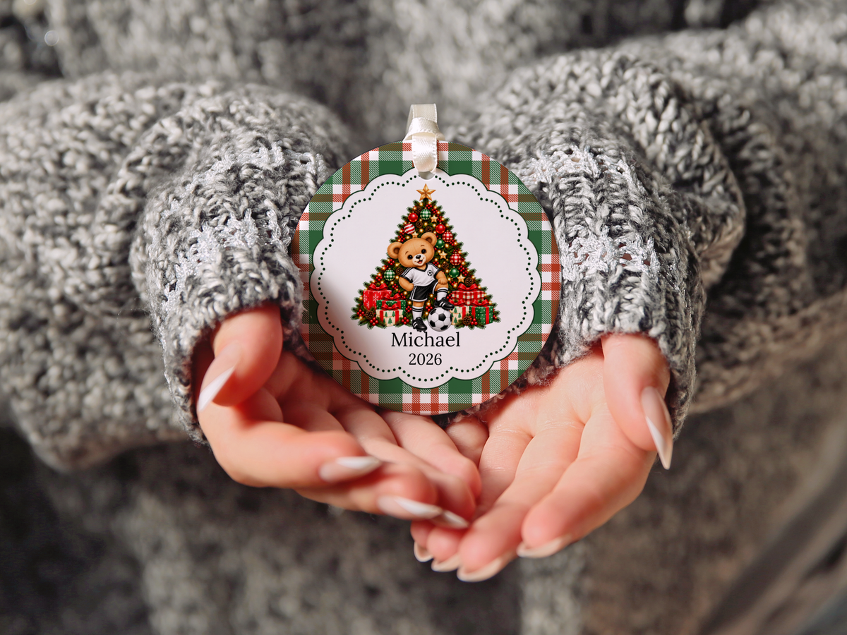 Bear Soccer Player Christmas Ornament