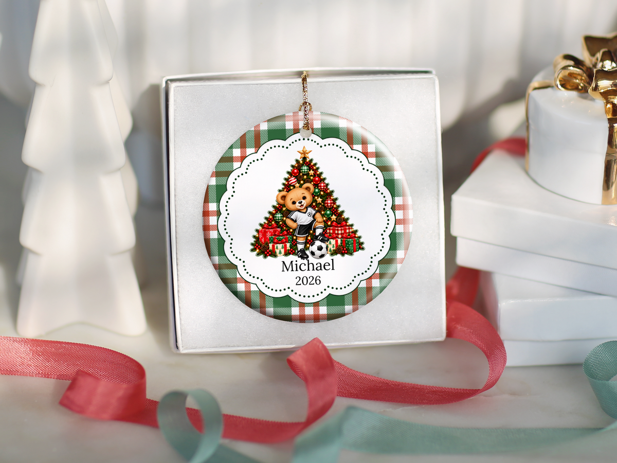 Bear Soccer Player Christmas Ornament