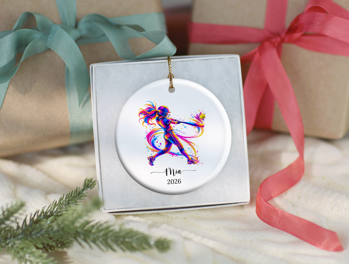 Girls Softball Player Christmas Ornament