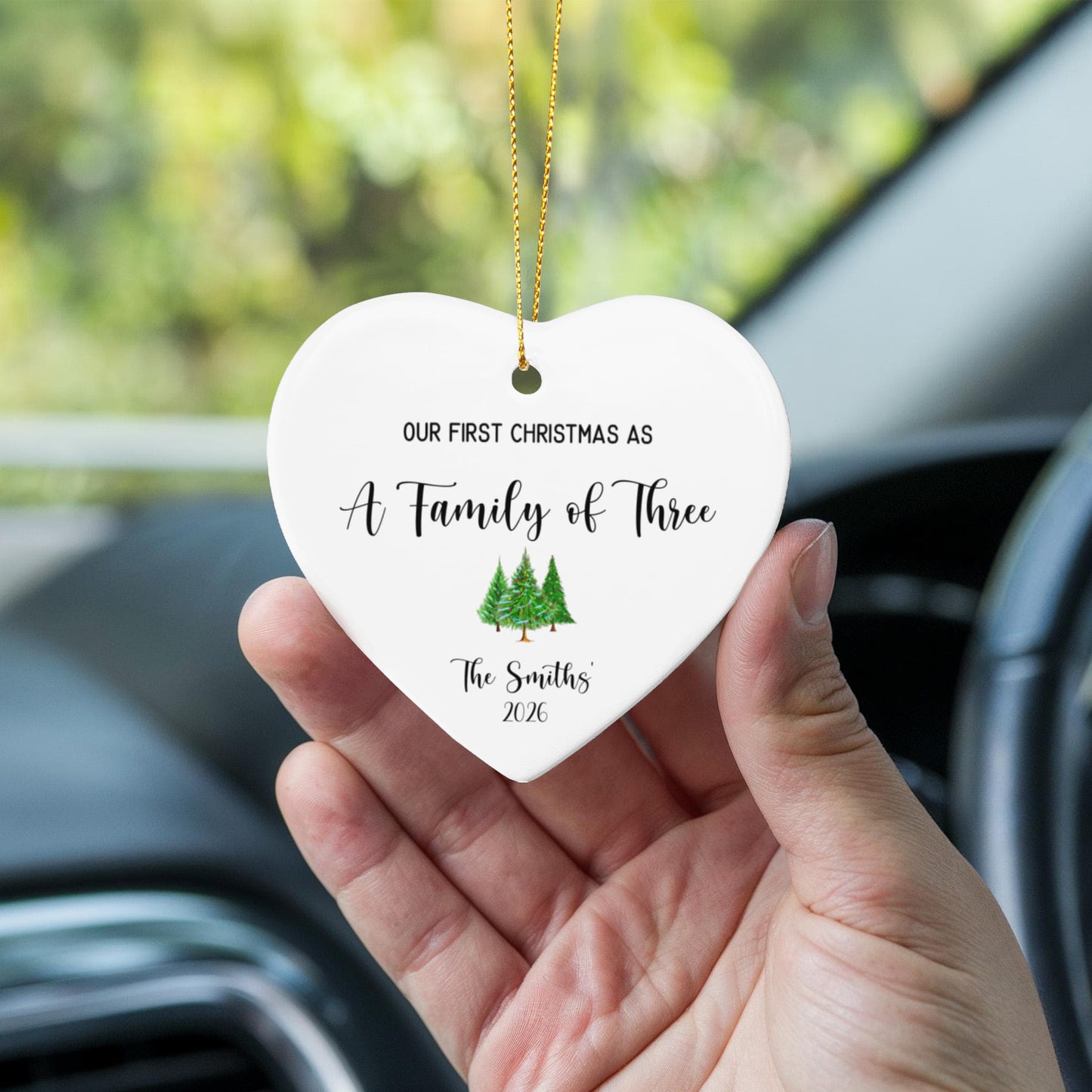 First Christmas As A Family of Three Ceramic Heart Ornament