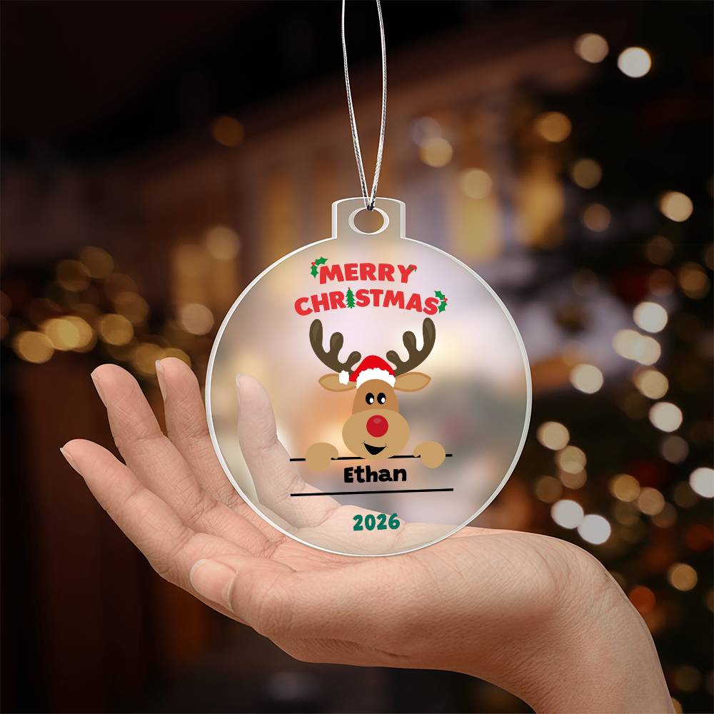 Personalized Reindeer Christmas Ornament for Kids - Customizable Boys and Girls Holiday Decor