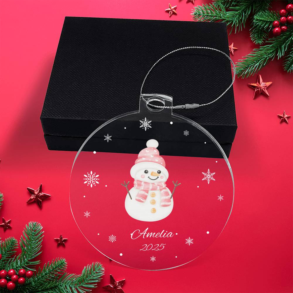 Pink snowman Christmas tree ornament