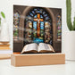 Christian Decor Holy Bible and Stained Glass Cross-[Heartfelt Family Gift]
