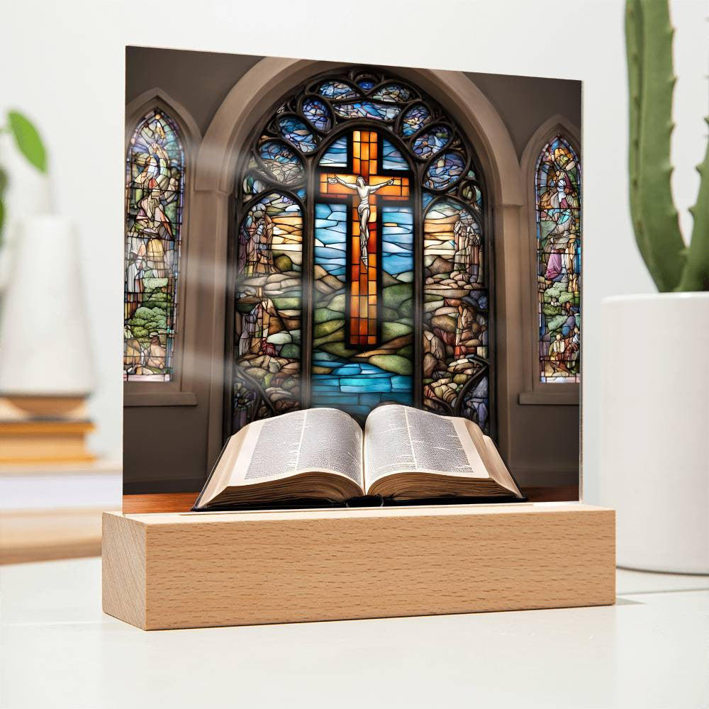 Christian Decor Holy Bible and Stained Glass Cross-[Heartfelt Family Gift]