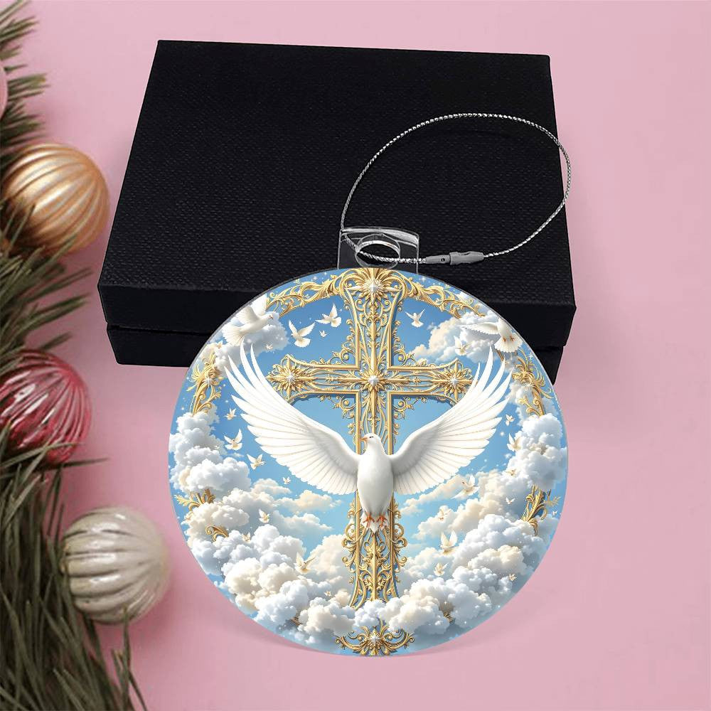 Cross and Dove Clear Acrylic Christmas Ornament-[Heartfelt Family Gift]