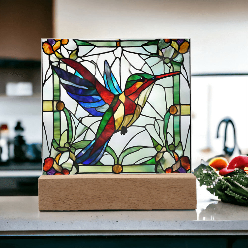 Hummingbird Acrylic Plaque, Gift for Mom or Grandma, Christmas, Birthday, Bird Lover Gifts,  Stained Glass Art, Hummingbird Gift, Nature lover-[Heartfelt Family Gift]