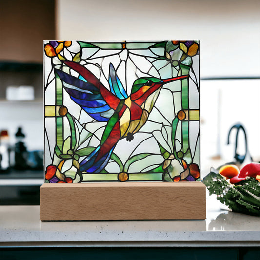 Hummingbird Acrylic Plaque, Gift for Mom or Grandma, Christmas, Birthday, Bird Lover Gifts,  Stained Glass Art, Hummingbird Gift, Nature lover-[Heartfelt Family Gift]