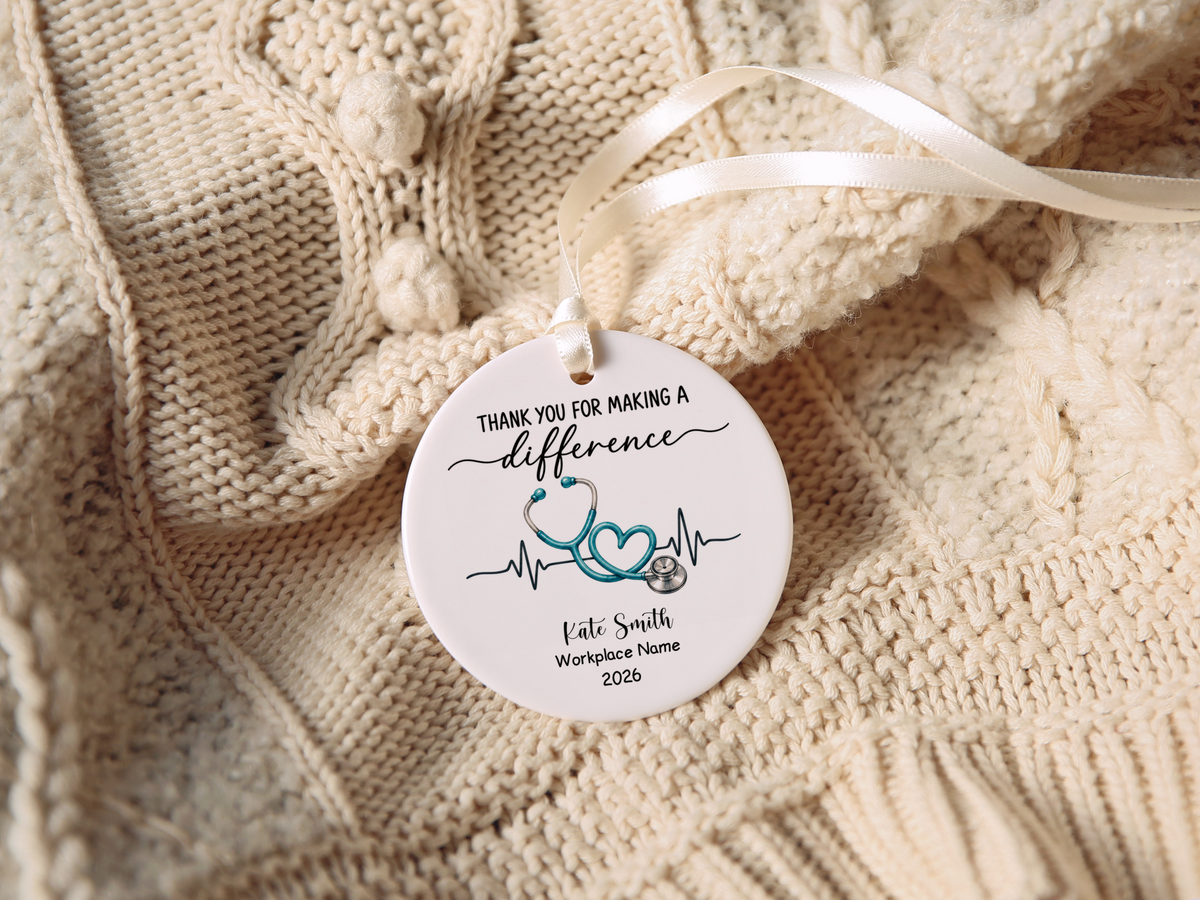 Personalized Nurse Thank You Ornament, Stethoscope Heart Keepsake, Nursing Gift, Nurse Appreciation, Healthcare Worker Christmas Decor