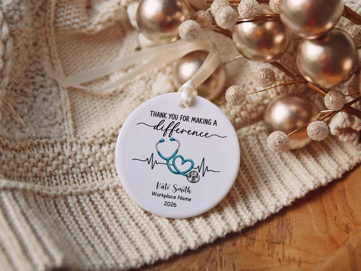 Personalized Nurse Thank You Ornament, Stethoscope Heart Keepsake, Nursing Gift, Nurse Appreciation, Healthcare Worker Christmas Decor