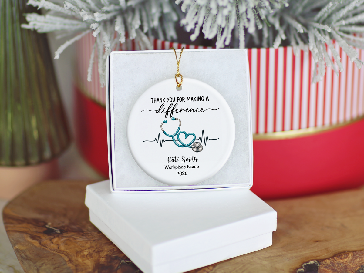 Personalized Nurse Thank You Ornament, Stethoscope Heart Keepsake, Nursing Gift, Nurse Appreciation, Healthcare Worker Christmas Decor