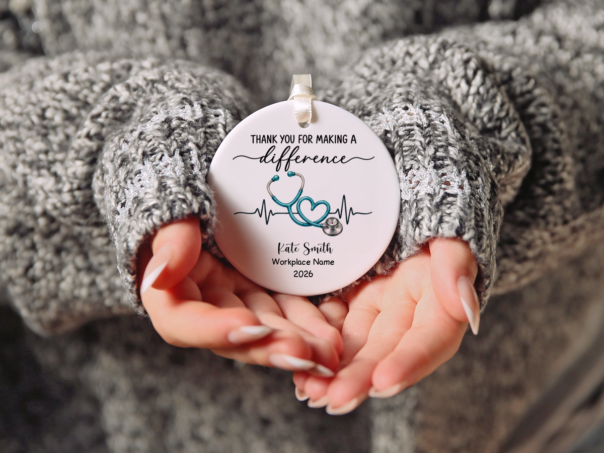 Personalized Nurse Thank You Ornament, Stethoscope Heart Keepsake, Nursing Gift, Nurse Appreciation, Healthcare Worker Christmas Decor