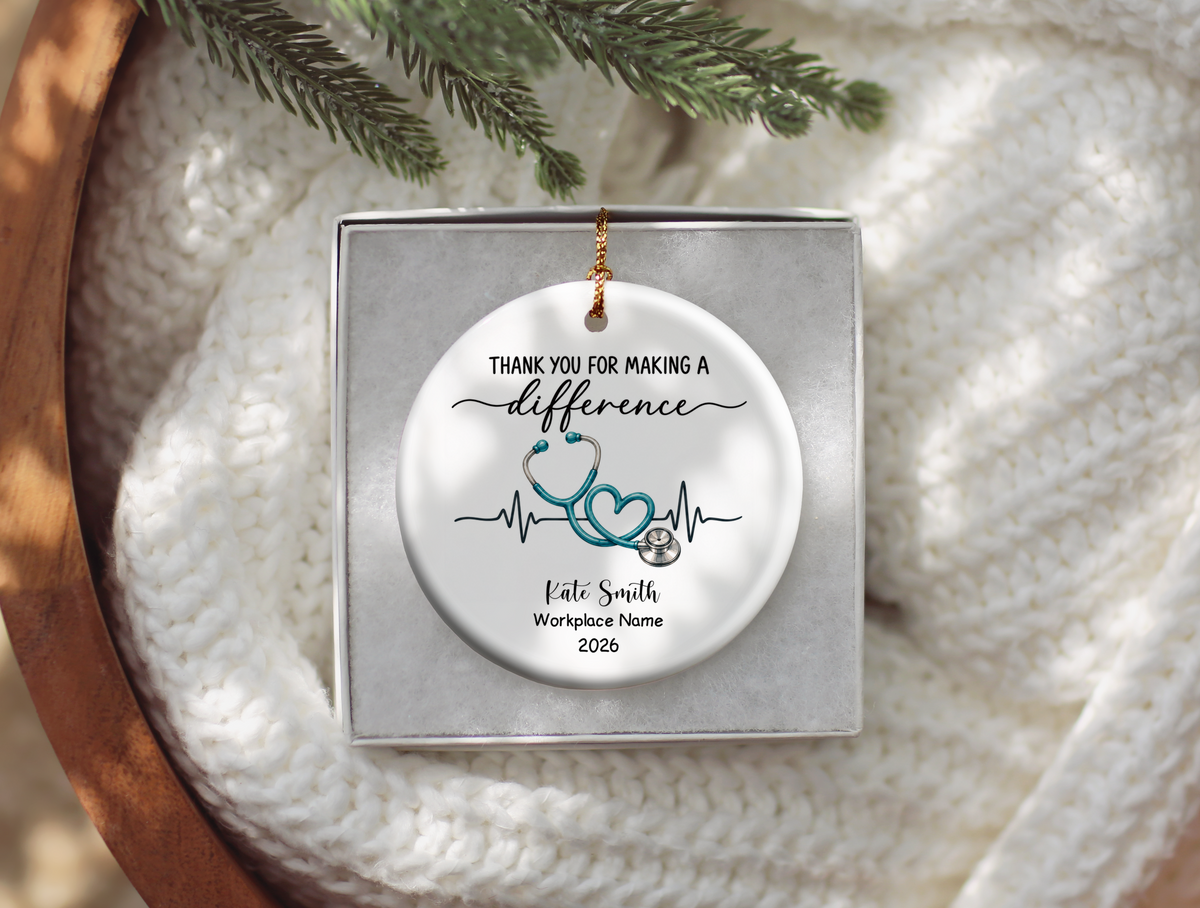 Personalized Nurse Thank You Ornament, Stethoscope Heart Keepsake, Nursing Gift, Nurse Appreciation, Healthcare Worker Christmas Decor