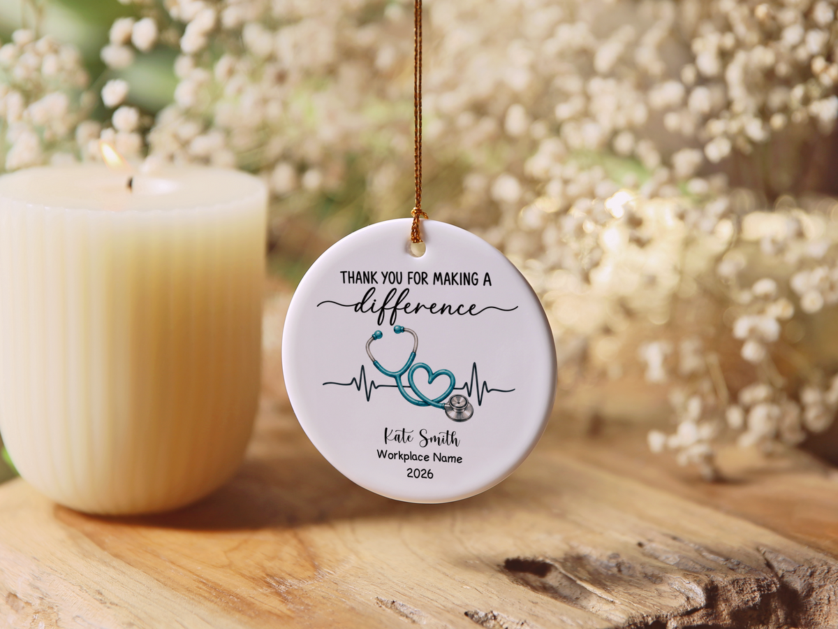 Personalized Nurse Thank You Ornament, Stethoscope Heart Keepsake, Nursing Gift, Nurse Appreciation, Healthcare Worker Christmas Decor