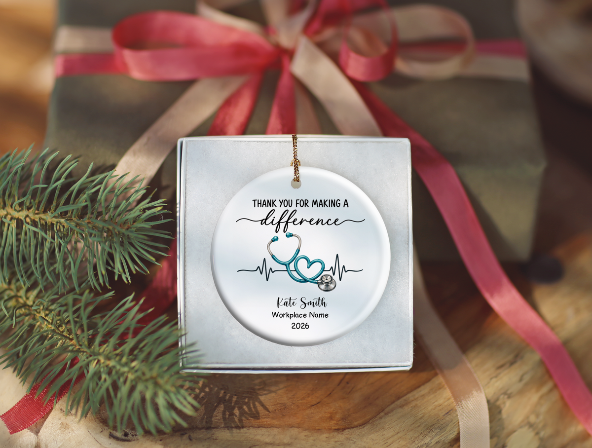 Personalized Nurse Thank You Ornament, Stethoscope Heart Keepsake, Nursing Gift, Nurse Appreciation, Healthcare Worker Christmas Decor