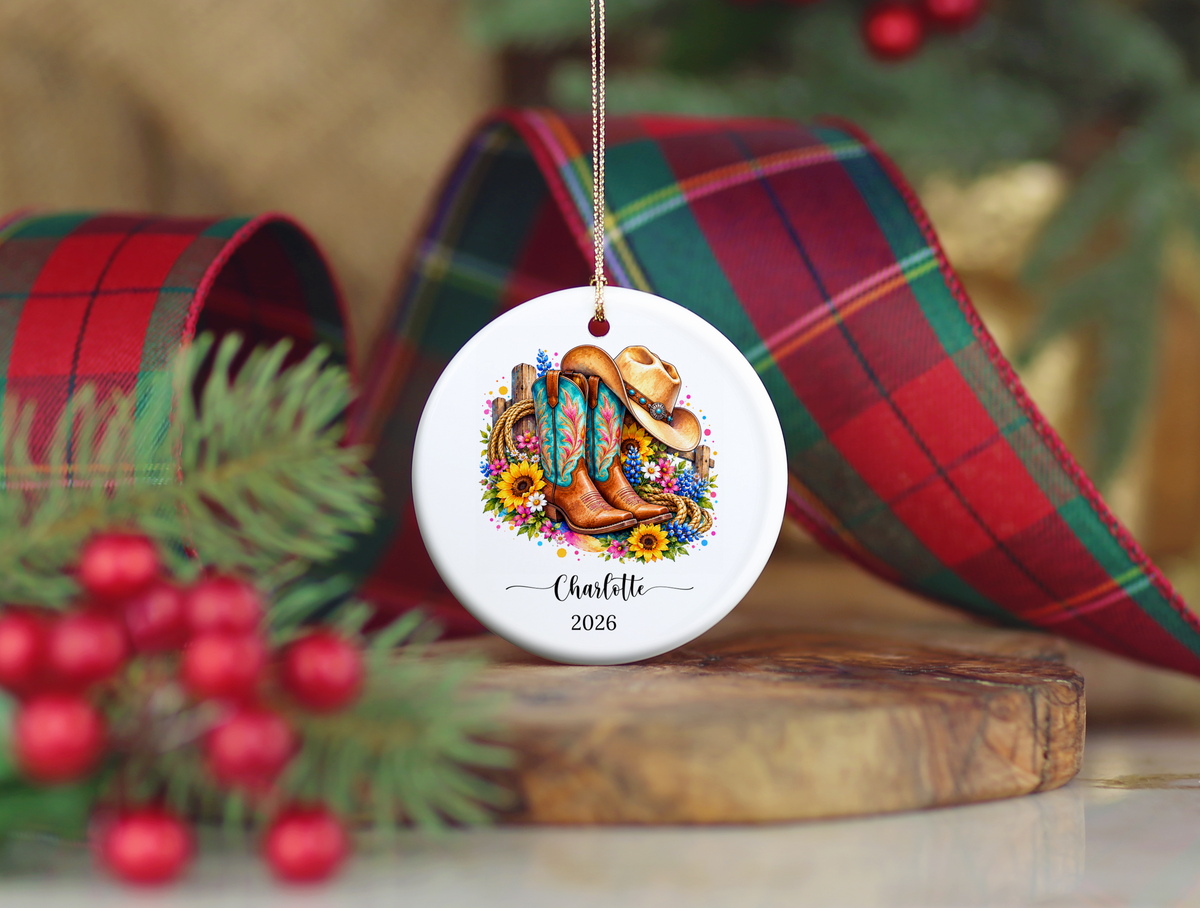 Western Cowgirl Line Dancing Christmas Ornament
