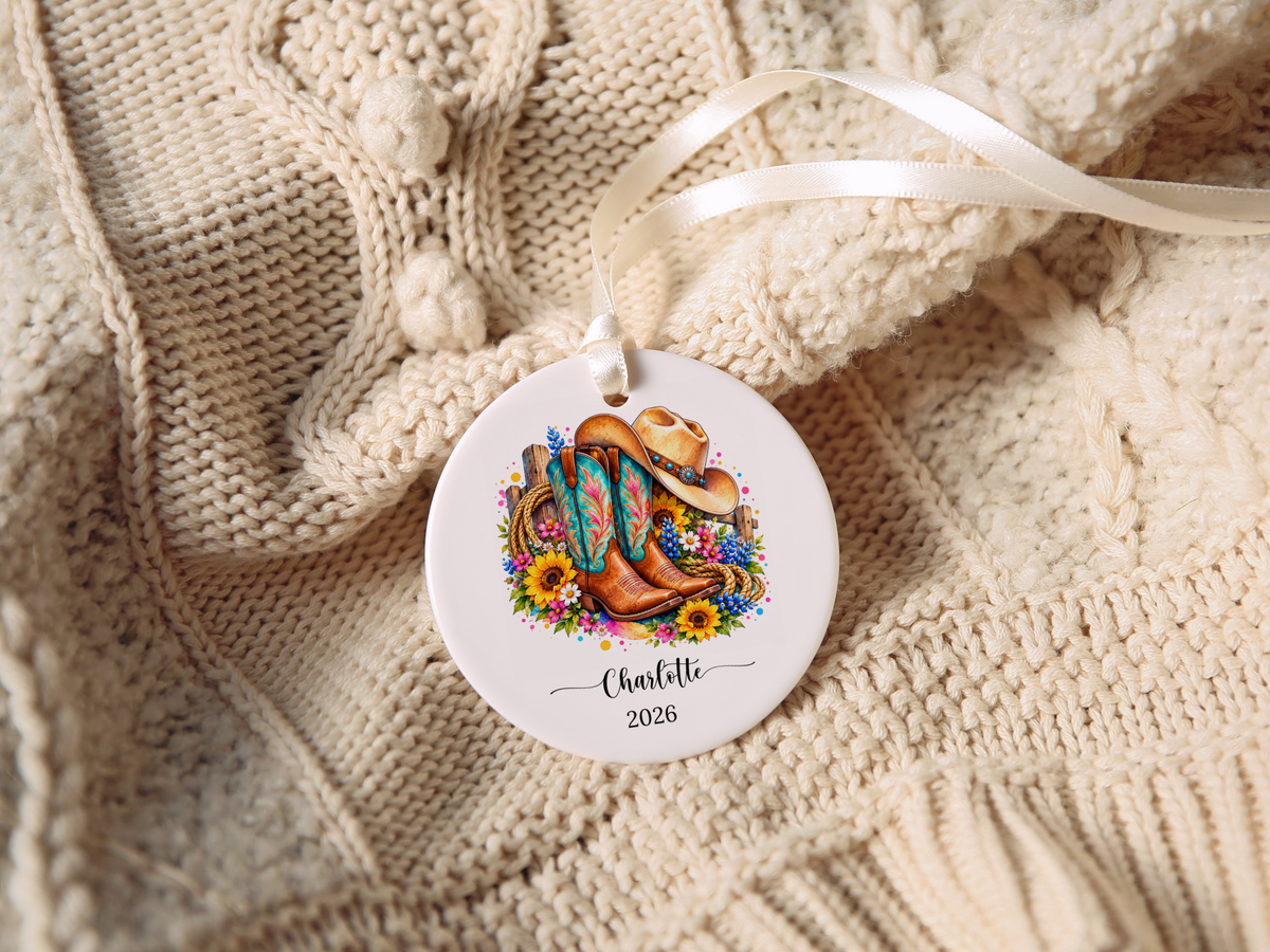 Western Cowgirl Line Dancing Christmas Ornament