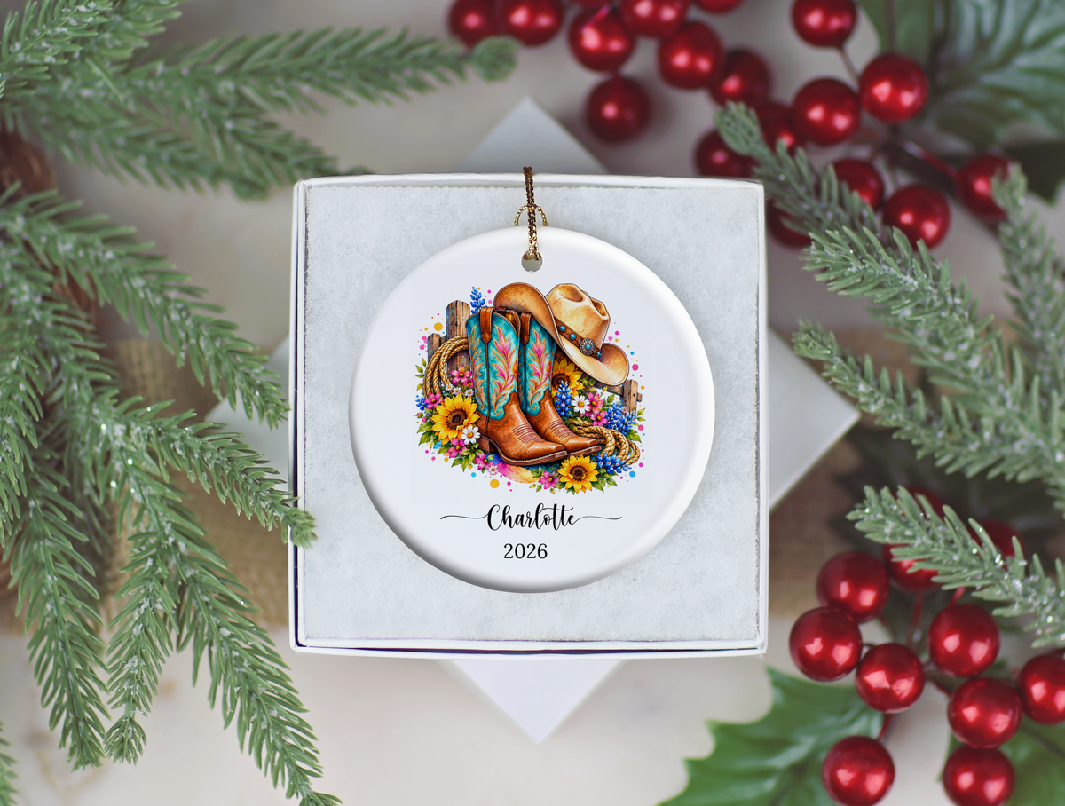 Western Cowgirl Line Dancing Christmas Ornament