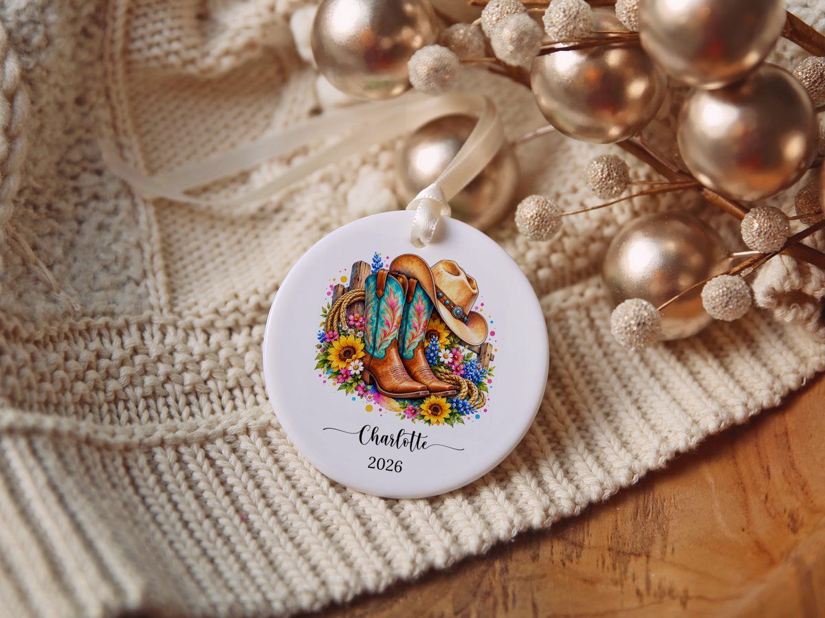 Western Cowgirl Line Dancing Christmas Ornament