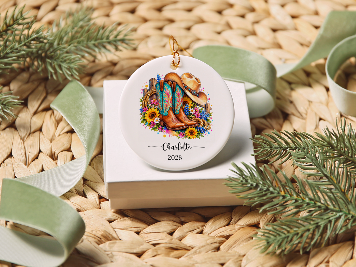 Western Cowgirl Line Dancing Christmas Ornament