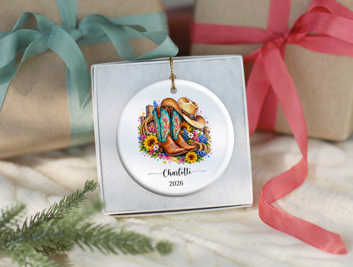 Western Cowgirl Line Dancing Christmas Ornament