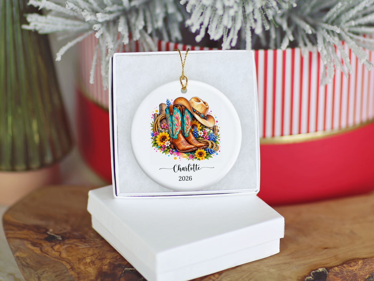 Western Cowgirl Line Dancing Christmas Ornament